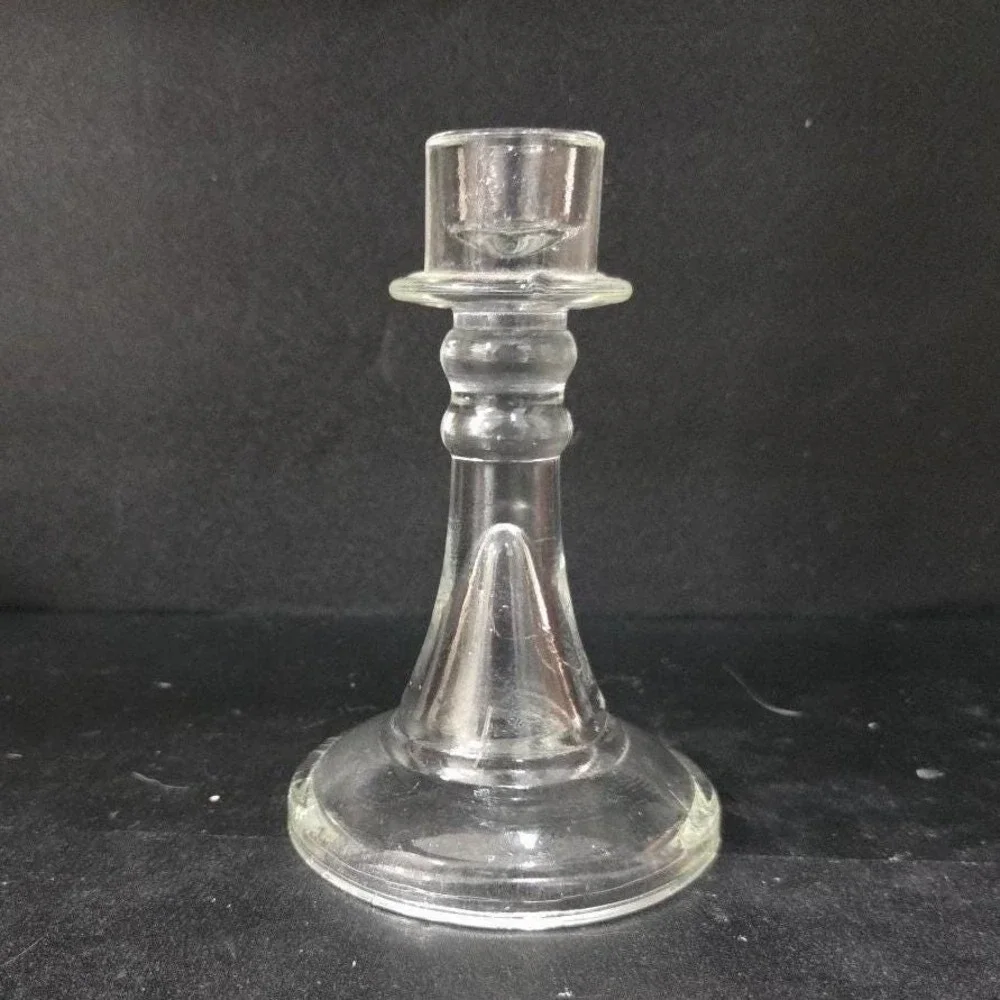 Clear Glass Candlestick Holder, Antique Single Candle Stick, Vintage Replacement